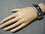 Space Inlay Vintage Native American Navajo Turquoise Sterling Silver Bracelet Cuff-Nativo Arts