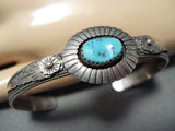 Signed Vintage Native American Navajo Sleeping Beauty Turquoise Sterling Silver Bracelet-Nativo Arts