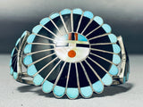 Adrian Elizabeth Wallace Vintage Native American Zuni Turquoise Sunface Sterling Silver Bracelet-Nativo Arts