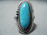 Marvelous Vintage Native American Zuni Blue Gem Turquoise Sterling Silver Ring Old-Nativo Arts