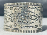 Astonishing Vintage Native American Navajo Signed Sterling Silver Handstamped Huge Bracelet-Nativo Arts