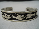 Quality Aaron John Vintage Native American Navajo Hummingbird Sterling Silver Bracelet-Nativo Arts