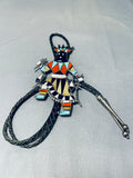 Biggest Best Vintage Native American Zuni Turquoise Kachina Sterling Silver Bolo Tie-Nativo Arts