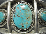Heavy Vintage Native American Navajo Triple Turquoise Sterling Silver Bracelet Old-Nativo Arts