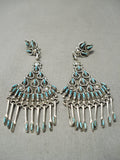 Breathtaking Vintage Native American Zuni American Turquoise Sterling Silver Dangle Earrings-Nativo Arts