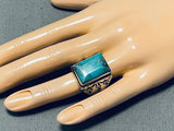 Outstanding Vintage Native American Navajo Kingman Turquoise Square Sterling Silver Ring-Nativo Arts