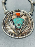 Rare Torpedo Bead Vintage Native American Navajo Crow Springs Turquoise Sterling Silver Necklace-Nativo Arts