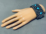 Heavy 104 Gram Native American Navajo Sterling Silver Cross Turquoise Bracelet-Nativo Arts
