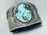 Mens Museum Vintage Native American Navajo Blue Diamond Turquoise Sterling Silver Bracelet-Nativo Arts