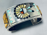 Native American One Of The Most Unique Vintage Zuni Turquoise Inlay Sterling Silver Bracelet-Nativo Arts