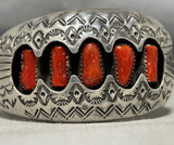 Fabulous Vintage Native American Navajo Coral Sterling Silver Bracelet Signed-Nativo Arts