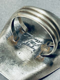 Signed Native American Navajo Old Kingman Turquoise Sterling Silver Cowboy Hat Ring-Nativo Arts