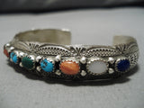 Stunning Vintage Native American Navajo Wil Benally Convex Sterling Silver Turquoise Bracelet-Nativo Arts