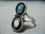 Amazing Vintage Native American Navajo Blue Turquoise Pearl Sterling Silver Ring Old-Nativo Arts