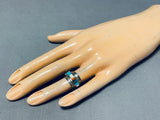 Native American Pottawatomi Vintage Very Rare Turquoise Inlay Sterling Silver Ring-Nativo Arts