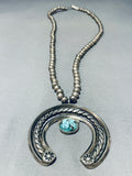 Early Vintage Native American Navajo Turquoise Coin Or Sterling Silver Necklace-Nativo Arts