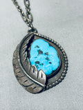 Cute Vintage Native American Navajo Blue Turquoise Sterling Silver Necklace Old-Nativo Arts