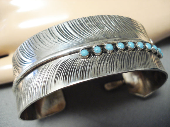 Extreme Detail Vintage Native American Navajo Ben Boyd Turquoise Sterling Silver Bracelet-Nativo Arts