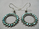 Museum Vintage Native American Zuni Navajo Circle Turquoise Sterling Silver Hoop Earrings-Nativo Arts
