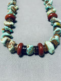 Native American Longer Chunky Navajo Nugget Turquoise Sterling Silver Necklace-Nativo Arts