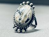 Amazing Native American Navajo White Buffalo Turquoise Sterling Silver Ring-Nativo Arts