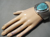 Dramatic Native American Navajo Pilot Mountain Turquoise Sterling Silver Bracelet-Nativo Arts