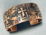 Cross Signed Native American Navajo Intricate Copper Wide Bracelet Cuff-Nativo Arts