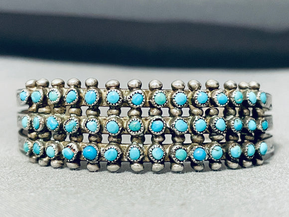 Very Old Vintage Native American Zuni Turquoise Eye Sterling Silver Bracelet-Nativo Arts