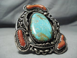 One Of Best Ever Vintage Native American Navajo Royston Turquoise Coral Sterling Silver Bracelet-Nativo Arts