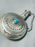 Huge Completely Handmade Vintage Native American Navajo Turquoise Sterling Silver Flask Pendant-Nativo Arts