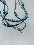 One Of The Most Unique Native American Navajo Turquoise Sterling Silver Long Necklace-Nativo Arts