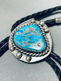 Impressive Vintage Native American Navajo Pilot Mountain Turquoise Sterling Silver Bolo Tie-Nativo Arts