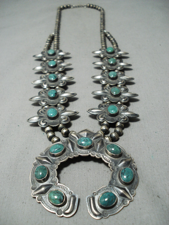 Women's Vintage Native American Navajo Green Turquoise Sterling Silver Necklace-Nativo Arts