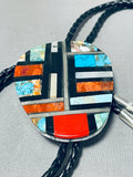 Native American Museum Worthy Santo Domingo Inlay Turquoise Coral Jet Sterling Silver Giant Bolo-Nativo Arts