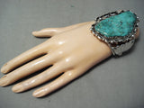 One Of The Craziest Vintage Native American Navajo Big Turquoise Sterling Silver Flank Bracelet-Nativo Arts