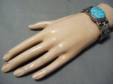 Astonishing Native American Navajo High Grade Old Kingman Turquoise Sterling Silver Bracelet-Nativo Arts