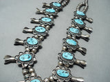 Authentic Vintage Native American Navajo Sleeping Turquoise Silver Squash Blossom Necklace-Nativo Arts