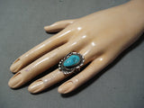 Astounding Vintage Native American Navajo Blue Gem Turquoise Sterling Silver Ring Old-Nativo Arts