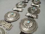 Colossal Vintage Native American Navajo Hand Tooled Sterling Silver Turquoise Concho Belt Old-Nativo Arts
