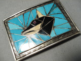 Museum Vintage Native American Navajo Turquoise Inlay Bod Sterling Silver Buckle Old-Nativo Arts