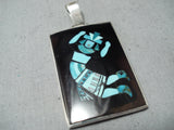 One Of A Kind Native American Zuni Turquoise Jet Inlay Sterling Silver Pendant-Nativo Arts