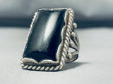 Newsworthy Vintage Native American Navajo Jet Stone Sterling Silver Ring-Nativo Arts