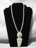 Native American Notably Detailed Vintage Navajo Green Turquoise Sterling Silver Necklace-Nativo Arts