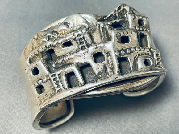 One Of The Most Detailed Vintage Navajo Sterling Silver Pueblo Bracelet-Nativo Arts