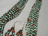 Native American Important Jose Coriz Santo Domingo Green Turquoise Coral Sterling Necklace-Nativo Arts