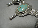 Huge Native American Sterling Silver Royston Turquoise Squash Blossom Necklace-Nativo Arts