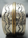 Signed Heavy Vintage Native American Navajo Hand Tooled Sterling Silver Bracelet-Nativo Arts