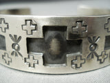 Heavy Ange Chavez Native American Sterling Silver Cross Bracelet Cuff-Nativo Arts