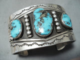 Signed Vintage Native American Navajo Godber Turquoise Sterling Silver Bracelet Old-Nativo Arts