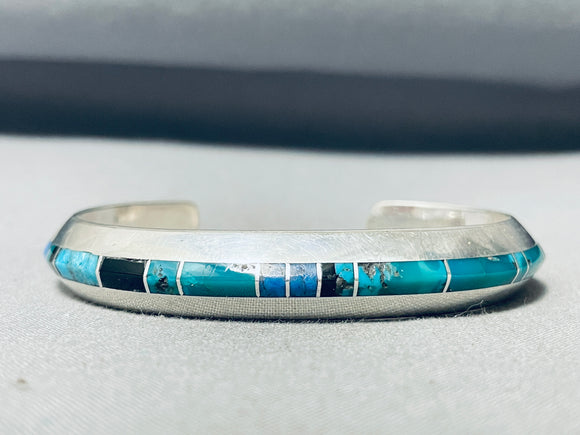 Thicker Nakai Vintage Native American Navajo Turquoise Inlay Sterling Silver Bracelet-Nativo Arts